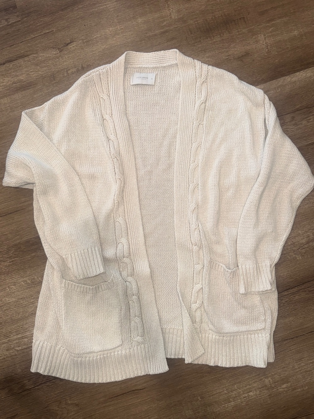 Lucky Brand Women's Cream Cable-Trim Open Cardigan - XL